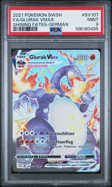 Pokemon Glurak Vmax Sv107 PSA 9 Deutsch gegradet Glänzendes Schicksal