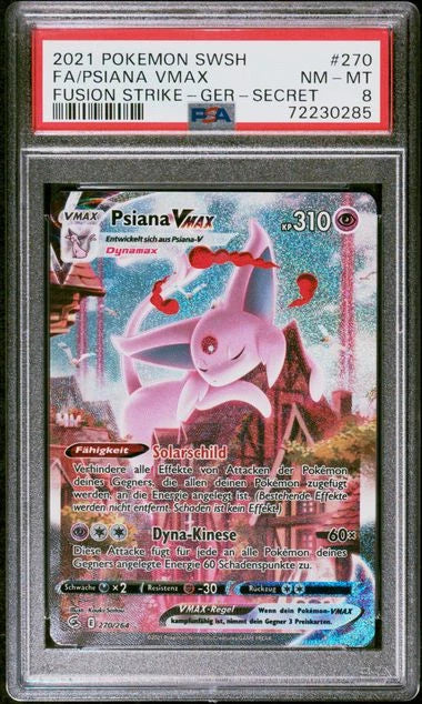 POKEMON PSIANA VMAX 270/264 PSA 8 GEGRADET NEAR MINT DEUTSCH FUSIONSANGRIFF 2021